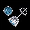 Image 3 : 1.5 ctw Fancy Intense Blue Diamond Art Deco Earrings 18k White Gold