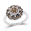 Image 1 : 10kt White Gold Round Brown Diamond Flower Cluster Ring 5/8 Cttw