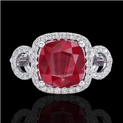 3.15 ctw Ruby & Micro VS/SI Diamond Certified Ring 18k White Gold