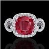 Image 1 : 3.15 ctw Ruby & Micro VS/SI Diamond Certified Ring 18k White Gold