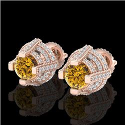 2.75 ctw Intense Fancy Yellow Diamond Micro Pave Earrings 18k Rose Gold