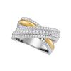 Image 1 : 14kt Two-tone White Yellow Gold Round Diamond Crossover Fashion Band Ring 1.00 Cttw