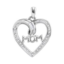 Sterling Silver Round Diamond Mom Mother Heart Pendant 1/10 Cttw
