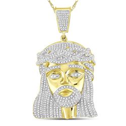 10kt Yellow Gold Mens Round Diamond Jesus Christ Messiah Charm Pendant 1-7/8 Cttw
