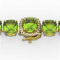 40 ctw Peridot & Micro Pave Diamond Bracelet 14k Yellow Gold