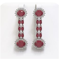 13.28 ctw Ruby & Diamond Earrings 14K White Gold