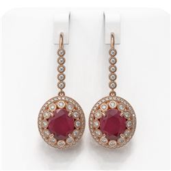 17.22 ctw Certified Ruby & Diamond Victorian Earrings 14K Rose Gold