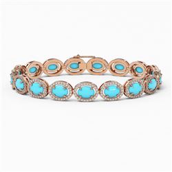 15.83 ctw Turquoise & Diamond Micro Pave Halo Bracelet 10k Rose Gold