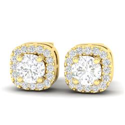 0.75 ctw Micro Pave VS/SI Diamond Earrings Designer Halo 18k Yellow Gold