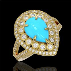 4.02 ctw Turquoise & Diamond Victorian Ring 14K Yellow Gold
