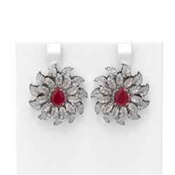 7.07 ctw Ruby & Diamond Earrings 18K White Gold