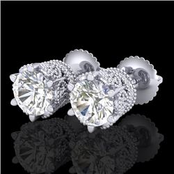2.04 ctw VS/SI Diamond Solitaire Art Deco Stud Earrings 18k White Gold