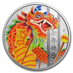 2019 Tuvalu 1 oz Silver Chinese New Year Dragon Proof (Colorized)