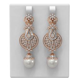 6.58 ctw Diamond & Pearl Earrings 18K Rose Gold