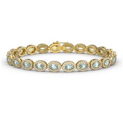 10.11 ctw Aquamarine & Diamond Micro Pave Halo Bracelet 10k Yellow Gold