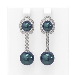 0.63 ctw Diamond & Pearl Earrings 18K White Gold
