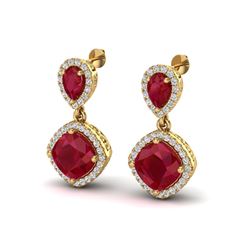7 ctw Ruby & Micro Pave VS/SI Diamond Earrings Designer 10k Yellow Gold