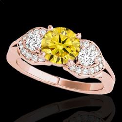 1.7 ctw Certified SI Intense Yellow Diamond 3 Stone Ring 10k Rose Gold