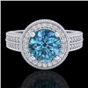 Image 2 : 2.8 ctw Intense Blue Diamond Engagment Art Deco Ring 18k White Gold