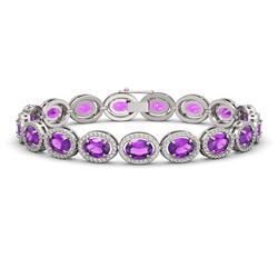 19.82 ctw Amethyst & Diamond Micro Pave Halo Bracelet 10k White Gold