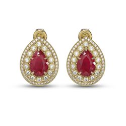 9.74 ctw Certified Ruby & Diamond Victorian Earrings 14K Yellow Gold