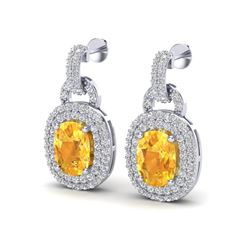 5 ctw Citrine & Micro VS/SI Diamond Pave Earrings 14k White Gold