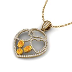 3 ctw Citrine & Micro Pave Designer Heart Necklace 14k Yellow Gold