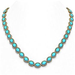 36.208 ctw Turquoise & Diamond Micro Pave Halo Necklace 10k Yellow Gold