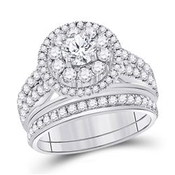 14kt White Gold Round Diamond Bridal Wedding Engagement Ring Band Set 1-1/5 Cttw