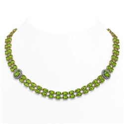 38.1 ctw Peridot & Diamond Necklace 14K Yellow Gold