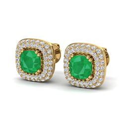 2.16 ctw Emerald & Micro VS/SI Diamond Earrings Halo 18k Yellow Gold