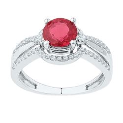 10kt White Gold Round Lab-Created Ruby Solitaire Ring 2.00 Cttw