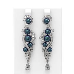 5.13 ctw Diamond & Pearl Earrings 18K White Gold