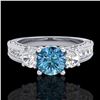 Image 2 : 2.07 ctw Intense Blue Diamond Art Deco 3 Stone Ring 18k White Gold