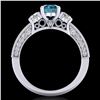 Image 3 : 2.07 ctw Intense Blue Diamond Art Deco 3 Stone Ring 18k White Gold
