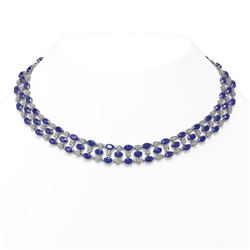63.65 ctw Sapphire & Diamond Necklace 10K White Gold