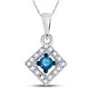 Image 1 : 10kt White Gold Round Blue Color Enhanced Diamond Square Pendant 1/5 Cttw