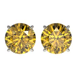 3 ctw Certified Intense Yellow Diamond Stud Earrings 10k White Gold