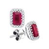 Image 1 : 14kt White Gold Emerald-cut Ruby Solitaire Stud Earrings 1-1/2 Cttw