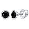 Image 1 : Sterling Silver Round Black Color Enhanced Diamond Solitaire Stud Earrings 1.00 Cttw