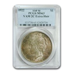 1922 Peace Dollar MS-63 PCGS (VAM-2C, Extra Hair EDS, Top-50)