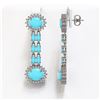 Image 2 : 9.94 ctw Turquoise & Diamond Earrings 14K White Gold