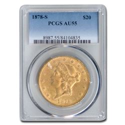 1878-S $20 Liberty Gold Double Eagle AU-55 PCGS