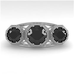 2 ctw Past Present Future Black Diamond Ring Art Deco 18k White Gold