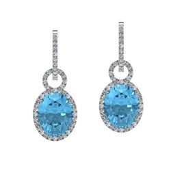 8 ctw Sky Blue Topaz & Micro Halo VS/SI Diamond Earrings 14k White Gold