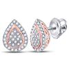 Image 1 : 10kt White Gold Round Diamond Rose-tone Teardrop Cluster Screwback Earrings 1/5 Cttw