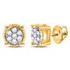 Image 1 : 10kt Yellow Gold Round Diamond Flower Cluster Milgrain Stud Earrings 1/10 Cttw