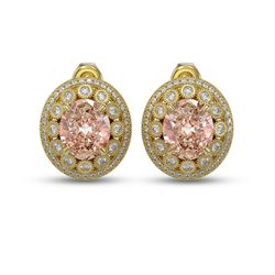 13.41 ctw Morganite & Diamond Victorian Earrings 14K Yellow Gold