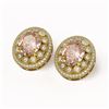 Image 2 : 13.41 ctw Morganite & Diamond Victorian Earrings 14K Yellow Gold