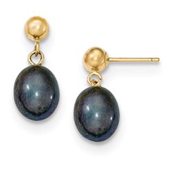 14k 7-8 mm Black Cultured Pearl Dangle Earrings